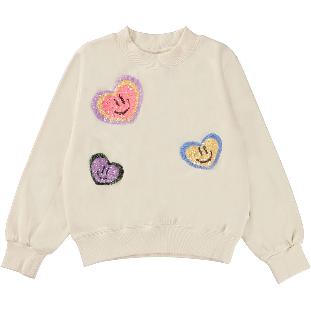 molo-Ivory Cotton Heart Sweatshirt-2w23j206-3282