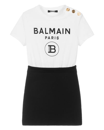 balmain-Black & White Logo Print Dress-6r1b01-z0738-100ne