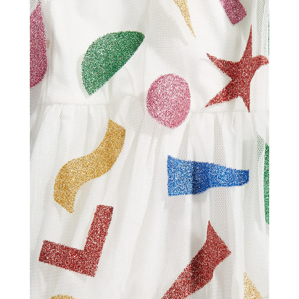 White Glitter Sticker Tulle Dress