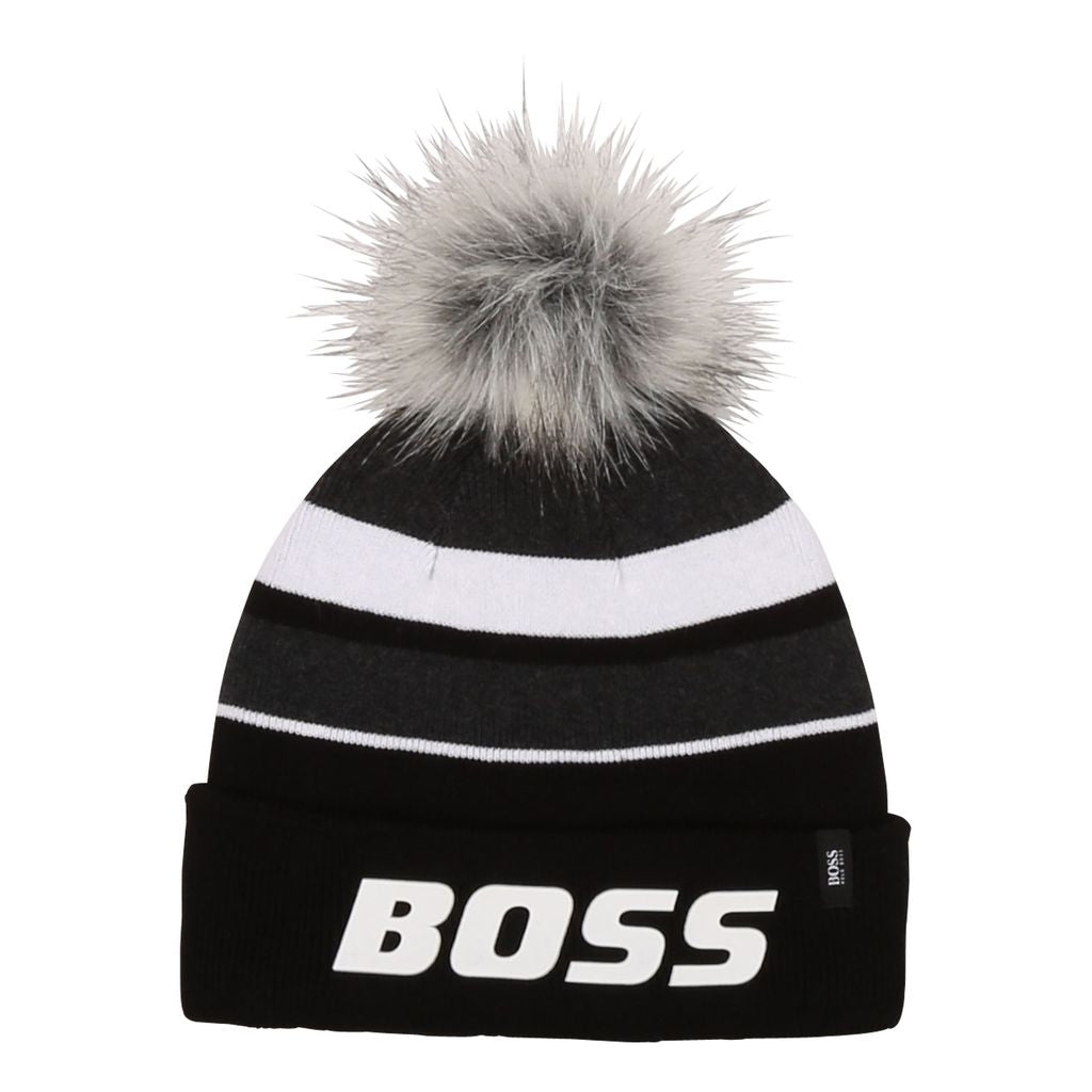 boss-Black Logo Pompom Beanie-on-hat-j21221-09b