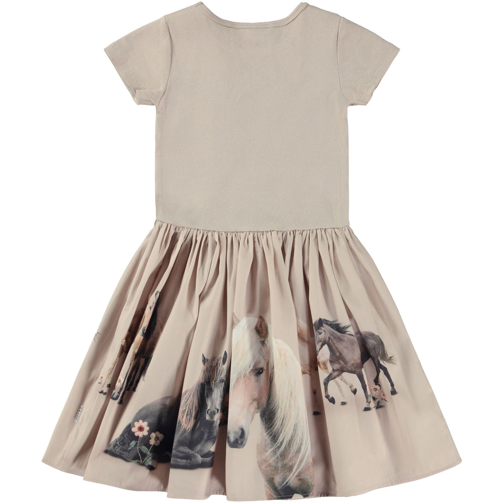 molo-Beige Cotton Pony Print Dress-2w23e108-3315