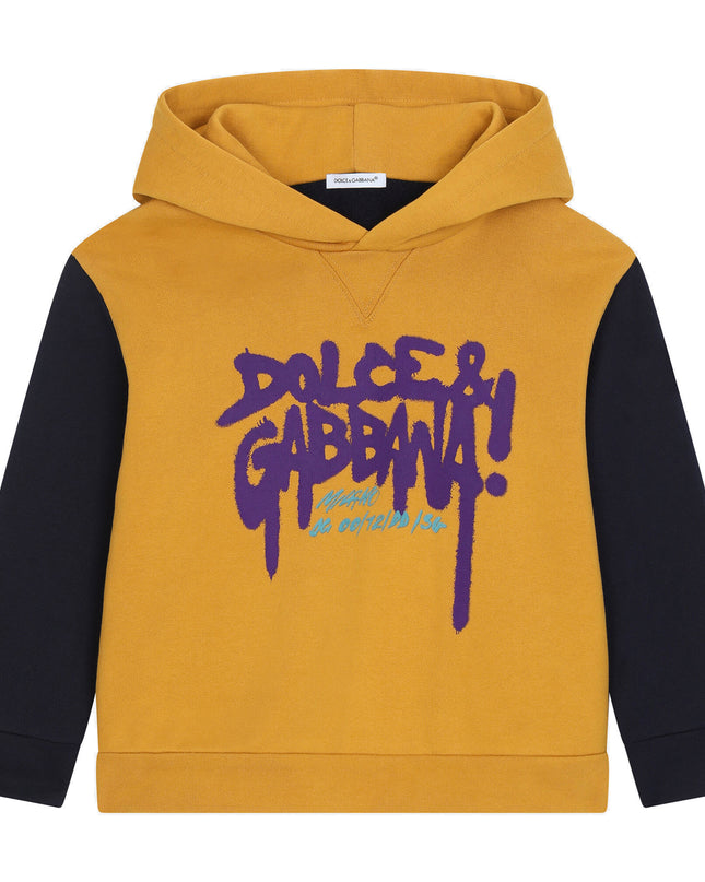 Yellow & Blue Logo Print Hoodie