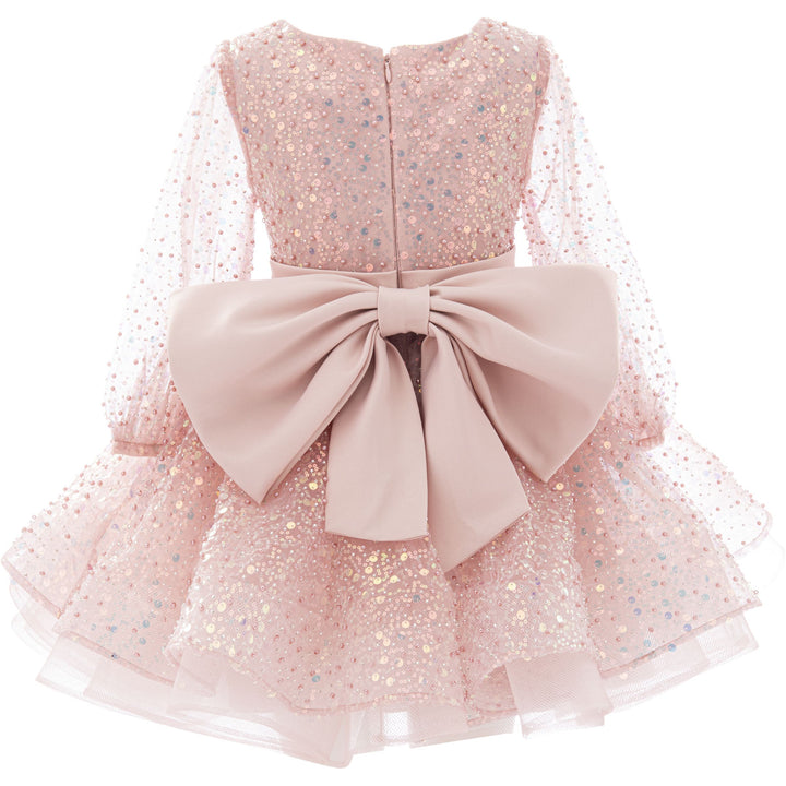 Pink Peach Pradera Glimmer Tulle Bow Dress