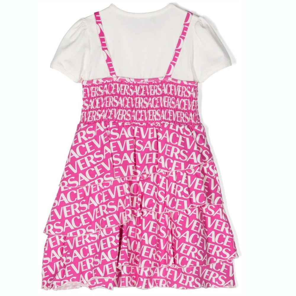 versace-1002651-1a06466-2w310-Pink & White Logo Cotton Jersey T-shirt Dress