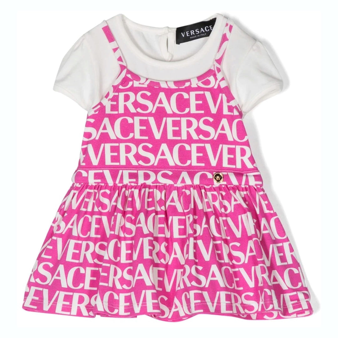 versace-1003849-1a06466-2w310-Pink & White Logo Cotton Jersey T-shirt Dress