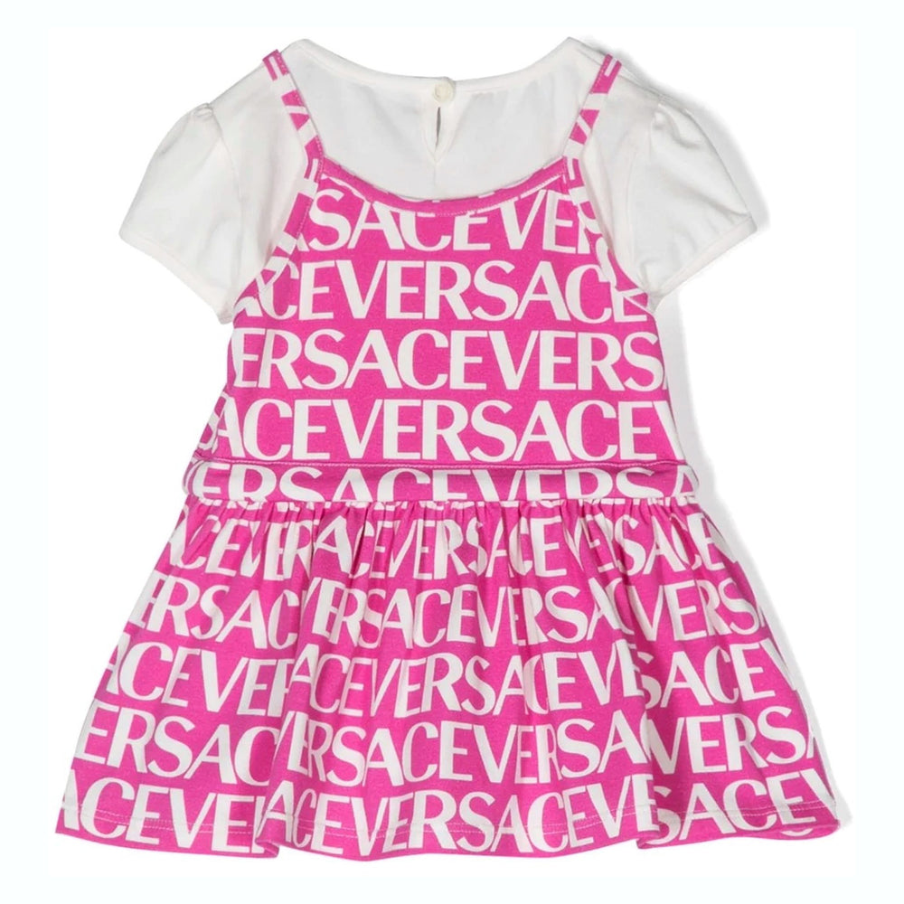 versace-1003849-1a06466-2w310-Pink & White Logo Cotton Jersey T-shirt Dress