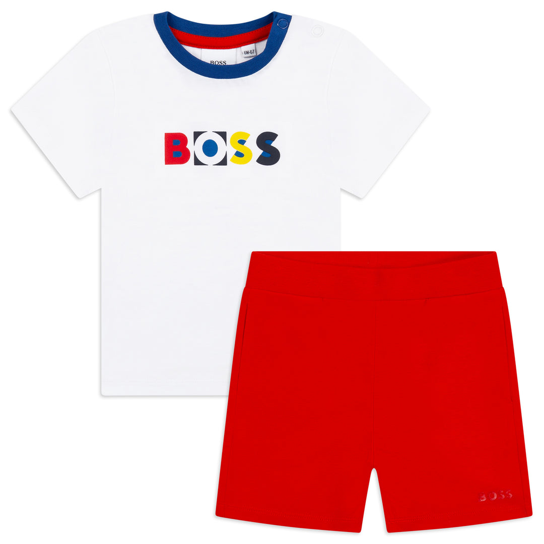 boss-White & Red Logo Shorts Set-j08058-992