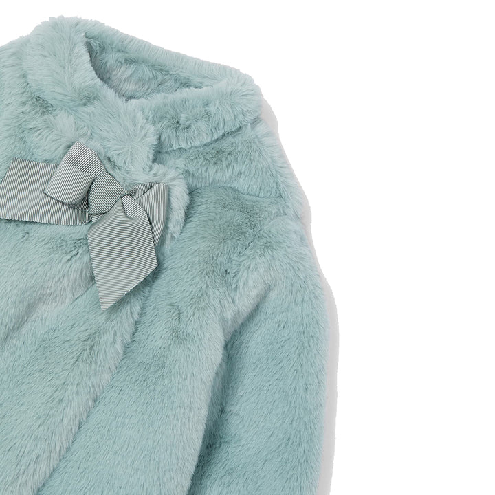 Green Mint Faux Fur Bow Coat