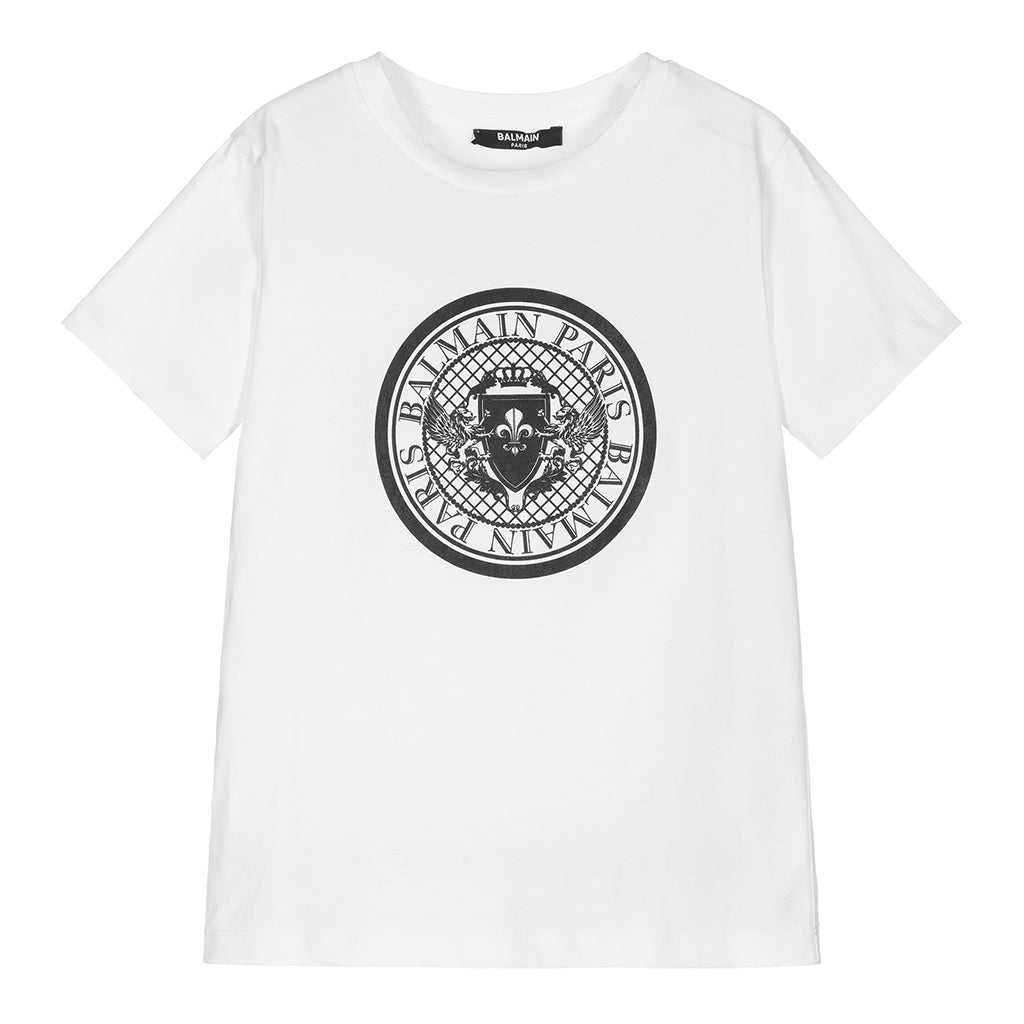 balmain-White Logo T-Shirt-6r8q51-z0057-100ne