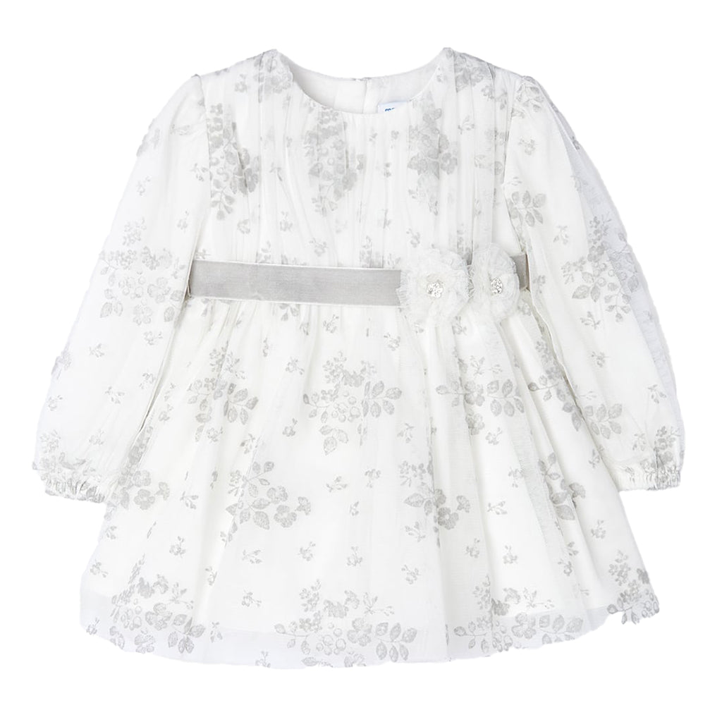 White Floral Belt Tulle Dress