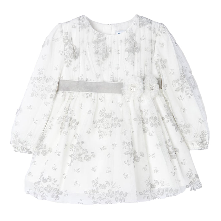 White Floral Belt Tulle Dress