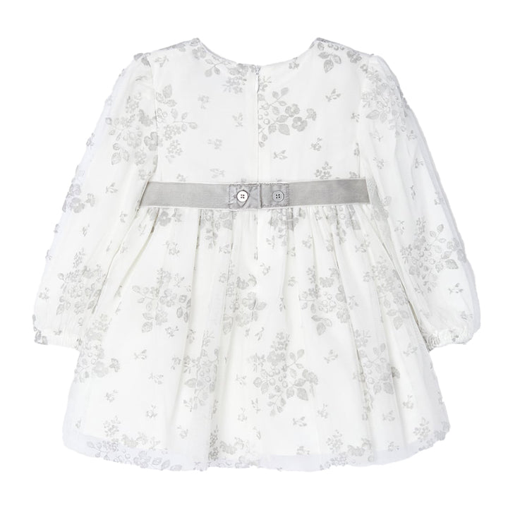 White Floral Belt Tulle Dress