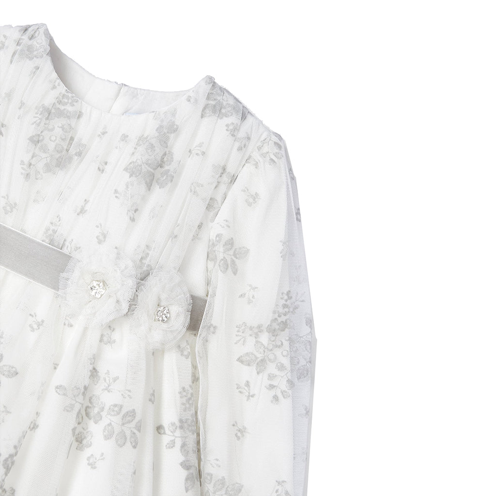White Floral Belt Tulle Dress