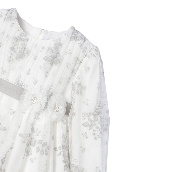 White Floral Belt Tulle Dress