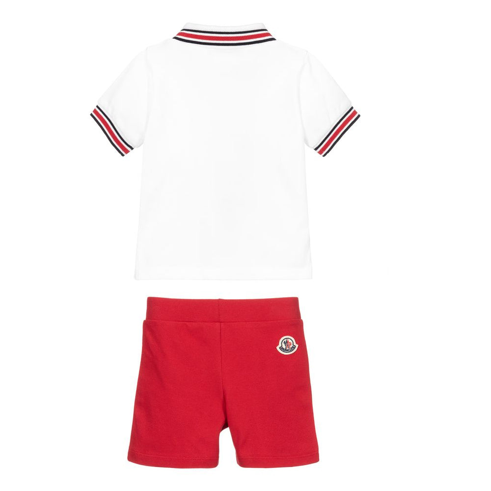 moncler-White & Red Polo T-Shirt and Shorts Set-g1-951-8m771-20-8496f-003