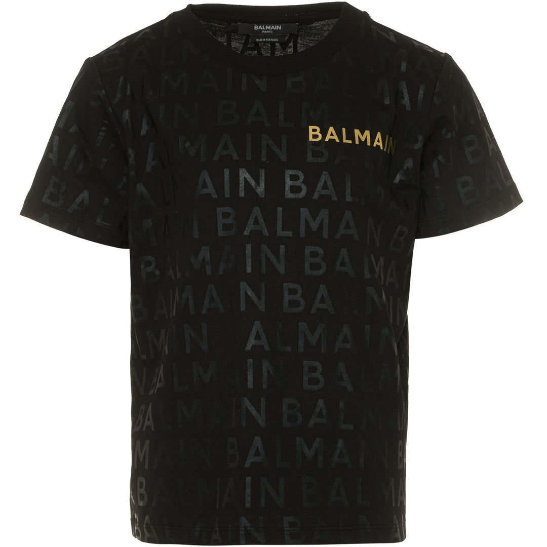 balmain-Black & Gold Logo T-Shirt-bt8q31-z1523-930ne