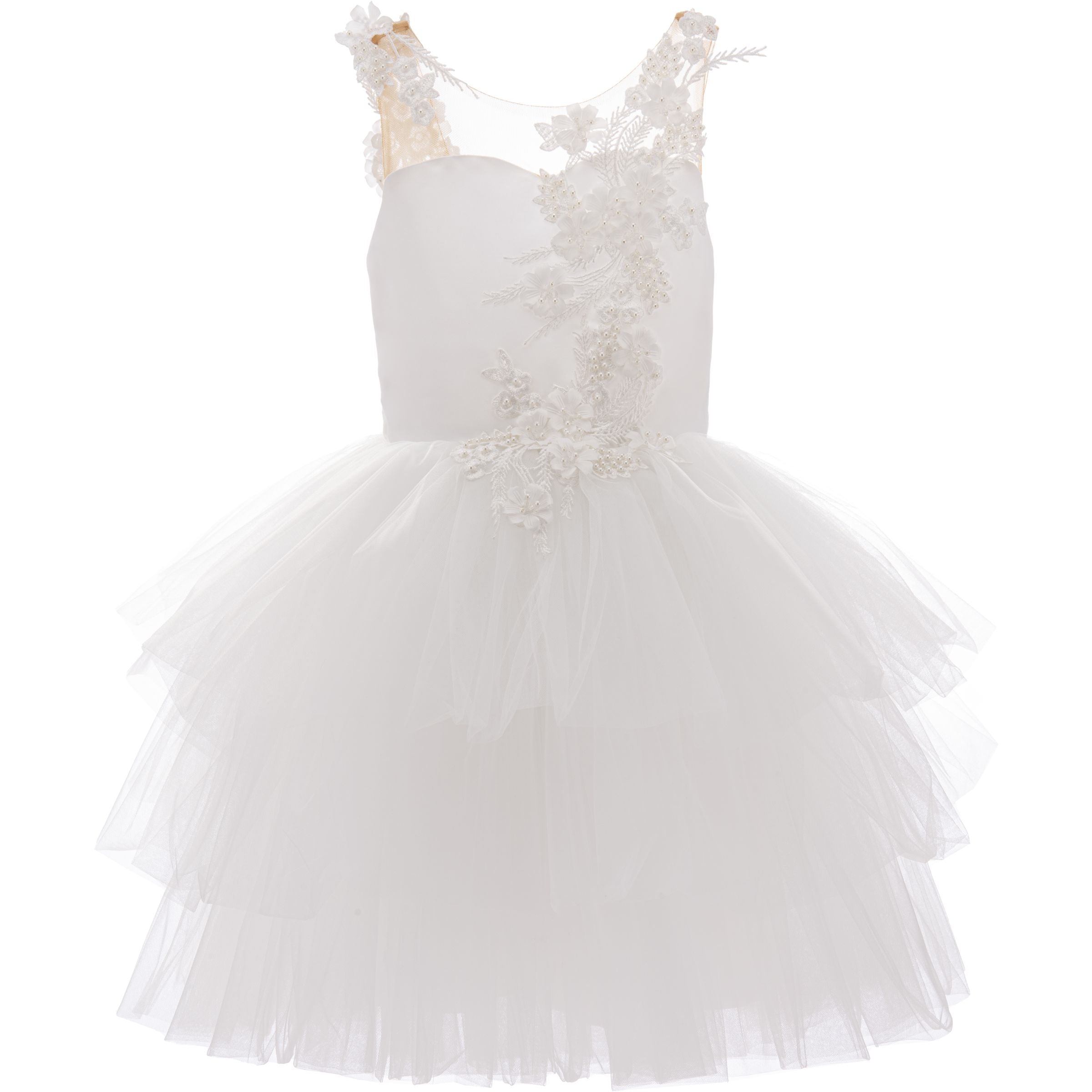 White Carnelian Floral Embroidered Tulle Dress 4Y / White White Carnelian Floral Embroidered Tulle Dress 4Y / White