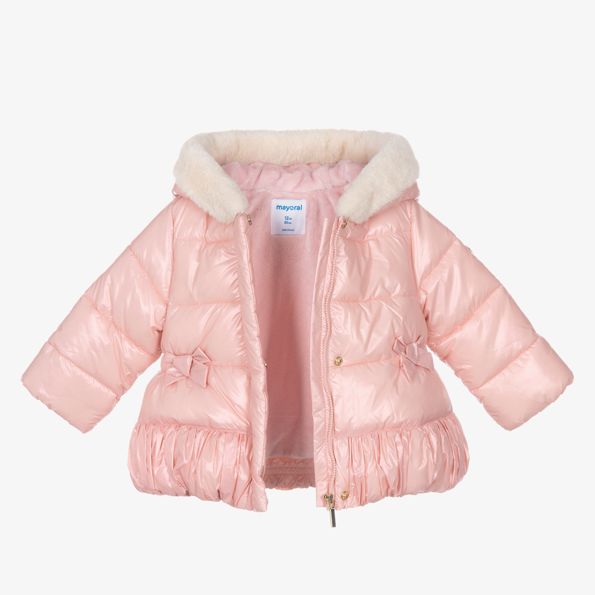 Pink Bow Hooded Puffer Jacket