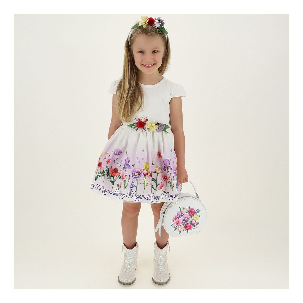 Monnalisa floral-appliqué tulle dress - Pink