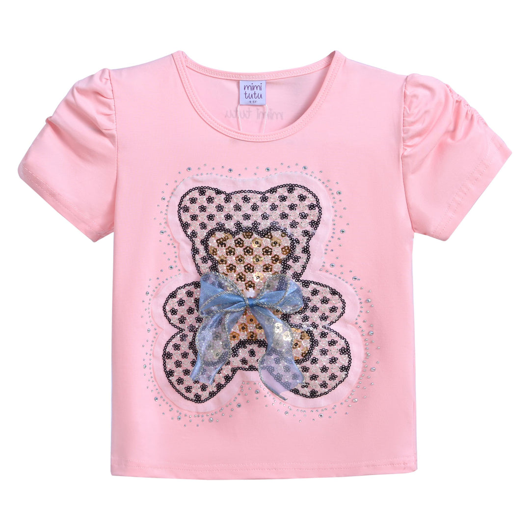 Pink Bear Applique T-Shirt