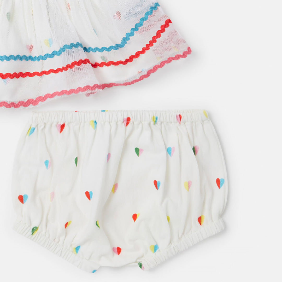 White Heart Print Dress & Bloomers