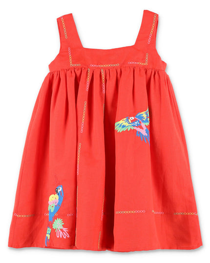stella-Red Sleeveless Linen Parrots Dress-ts1e72-z0138-412