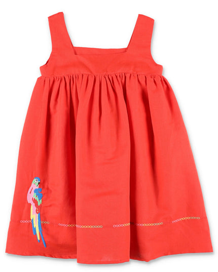 stella-Red Sleeveless Linen Parrots Dress-ts1e72-z0138-412