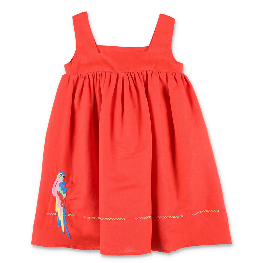 stella-Red Sleeveless Linen Parrots Dress-ts1e72-z0138-412