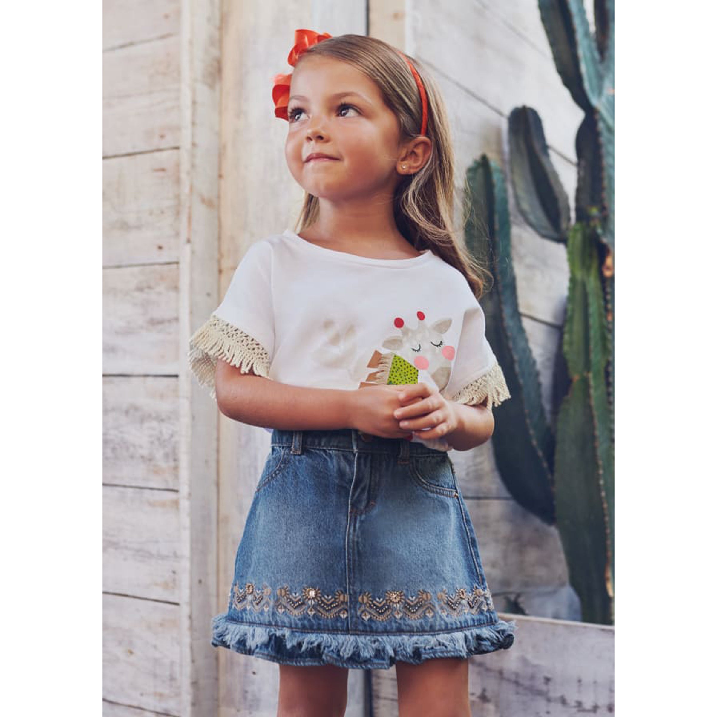 Blue Denim Embroidered Skirt