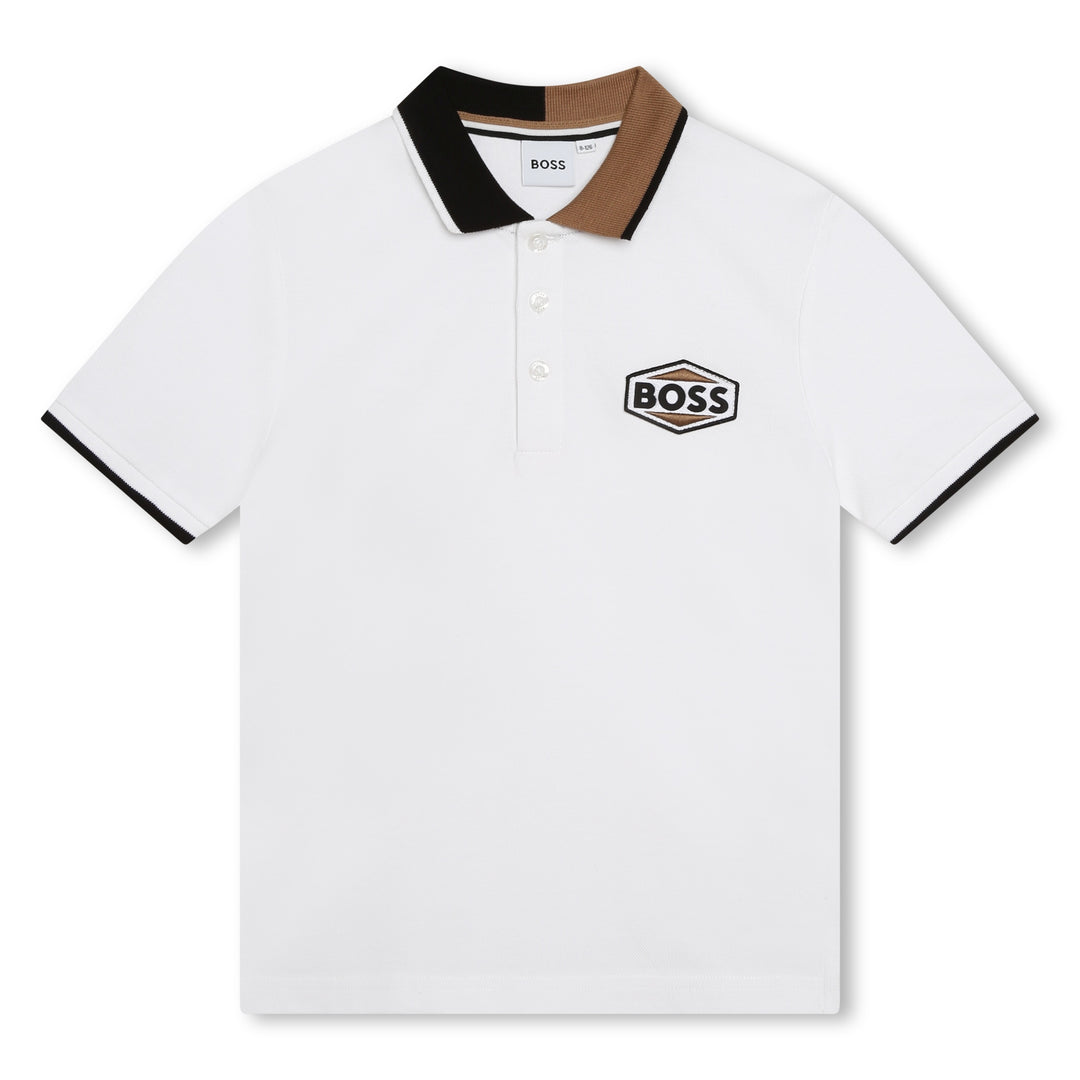 boss-j25o97-10p-White Cotton Polo Shirt