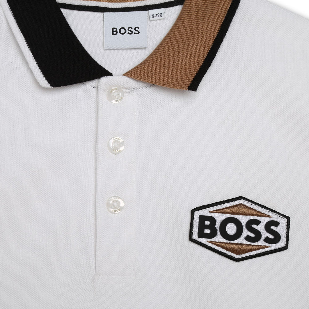 boss-j25o97-10p-White Cotton Polo Shirt