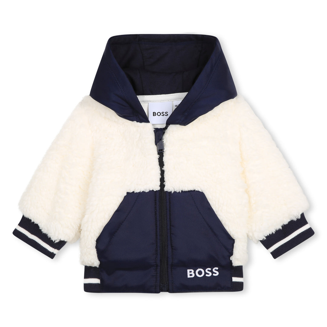 boss-j95366-117-Navy Blue & White Faux Fur Coat