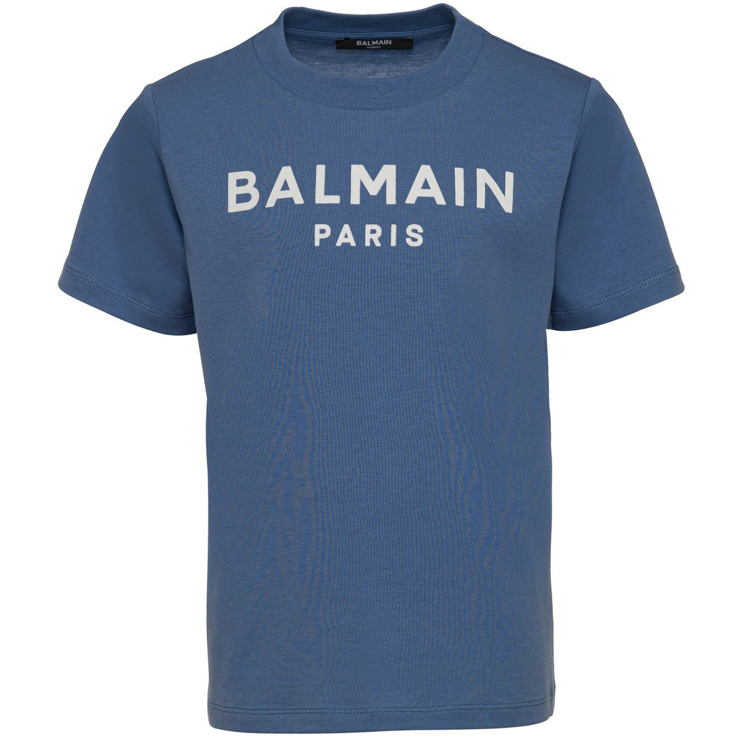 balmain-Blue Logo T-Shirt-bt8q71-z0116-668