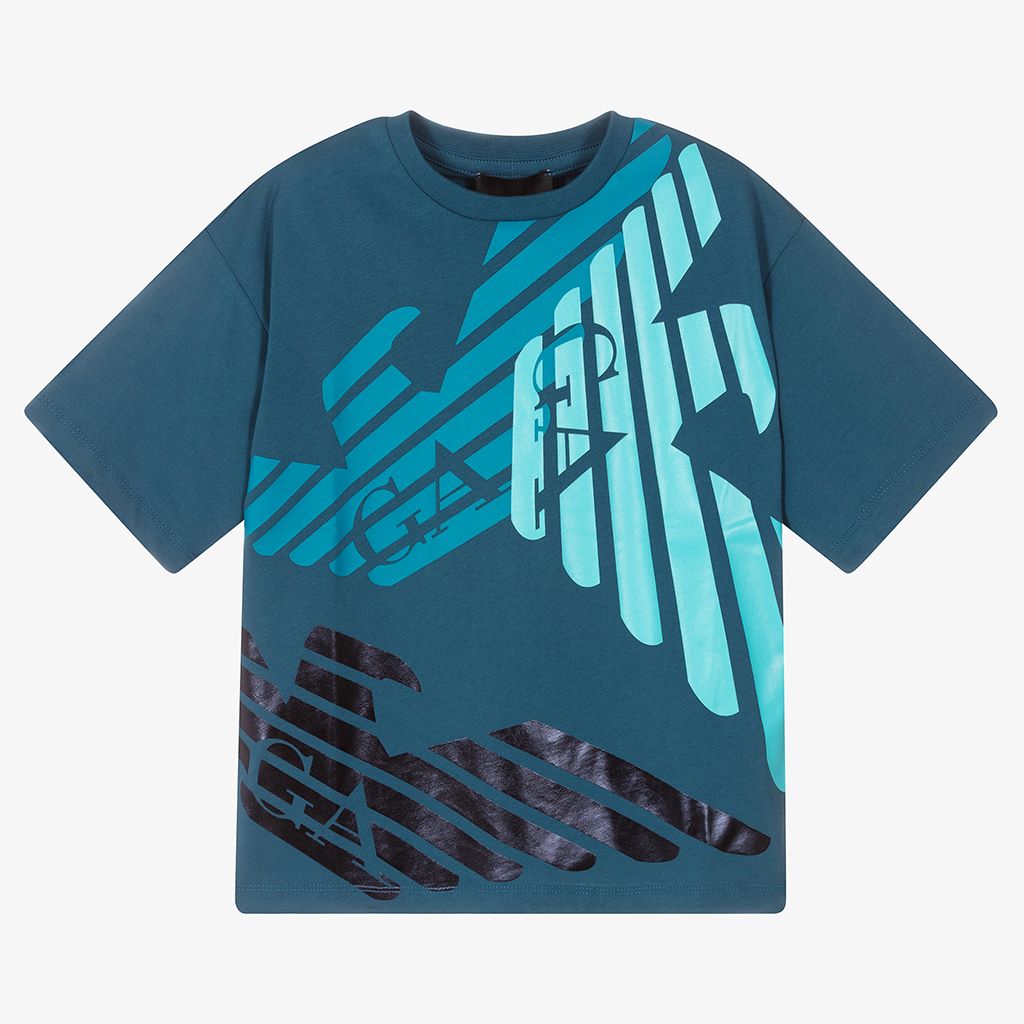 armani-Blue Multi Eagle Print T-Shirt-6l4tj3-4j5kz-0955