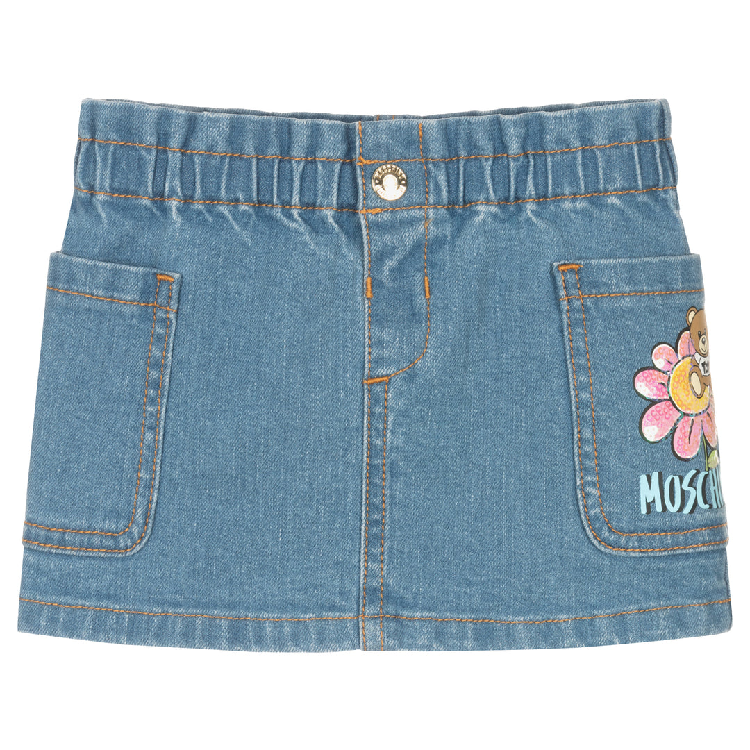 moschino-Blue Teddy Bear Denim Skirt-mdj019-lxe16-40140