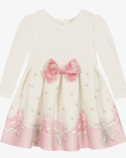 Ivory & Pink Pearl Bow Dress