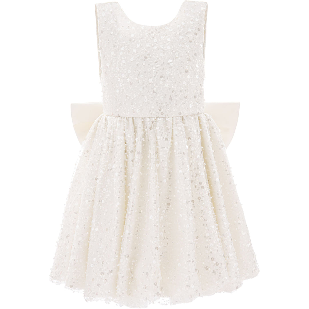 Pearl White Ainsley Sequin Bow Dress