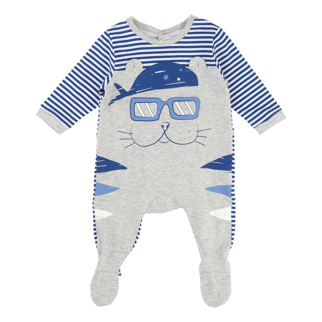 Little Marc Jacobs Blue Stripes Cat Onesie-Pajamas-Little Marc Jacobs-kids atelier