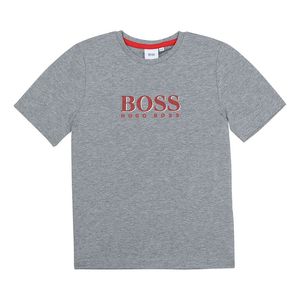 boss-Grey and Red Logo T-Shirt-j25g24-a33
