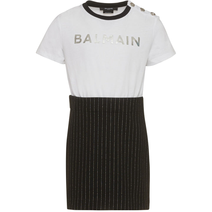 balmain-Black & White Logo-Detail Dress-bt1a91-z1537-930bc