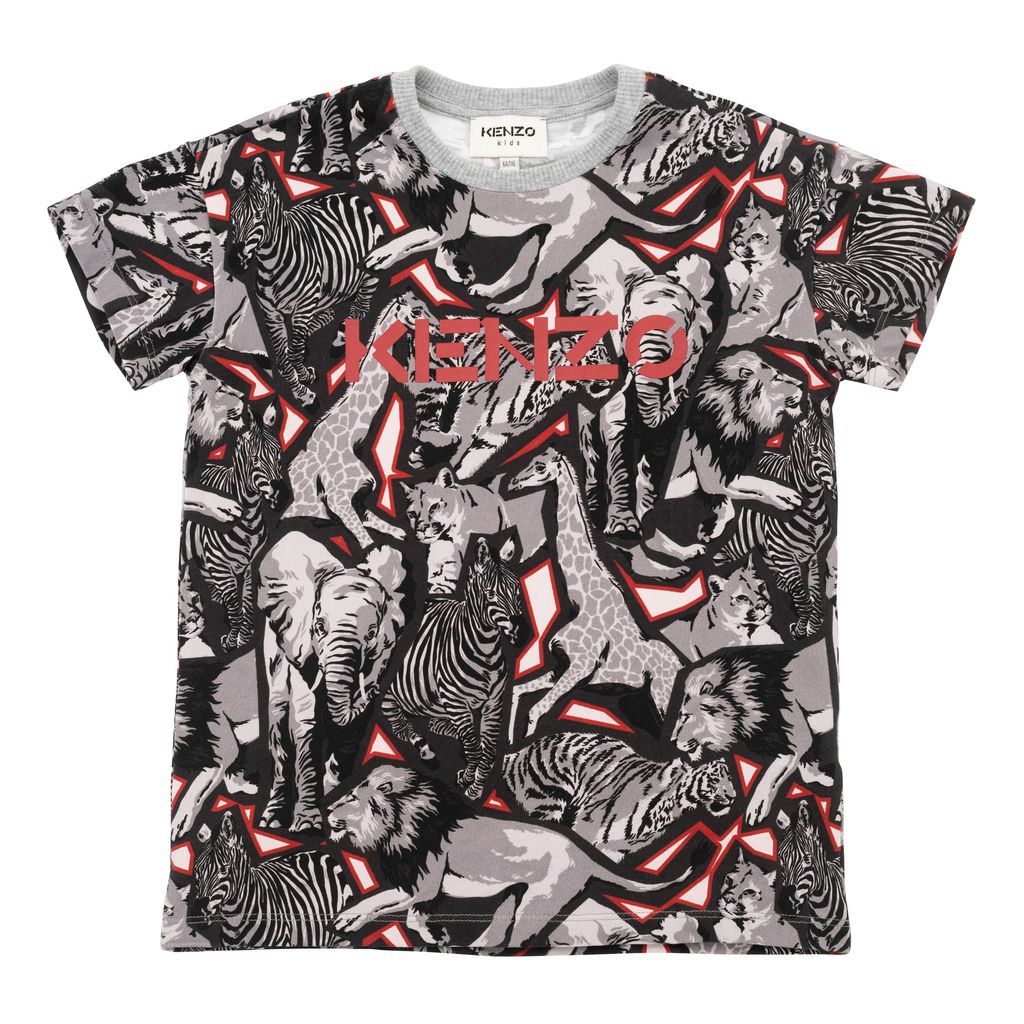 kenzo-Gray Animals Print T-Shirt-k25185-a41