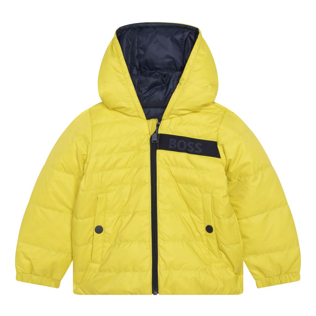 boss-Yellow & Navy Reversible Hooded Puffer Jacket-j26487-616