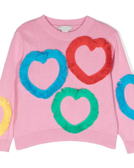 stella-Pink Sweater With Fringy Multicolor Hearts-tt9b70-z1562-547