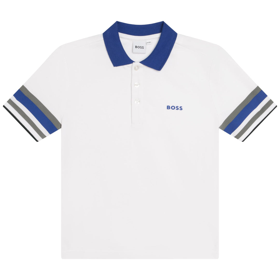 boss-j25o28-10p-kb-White Cotton Logo Polo
