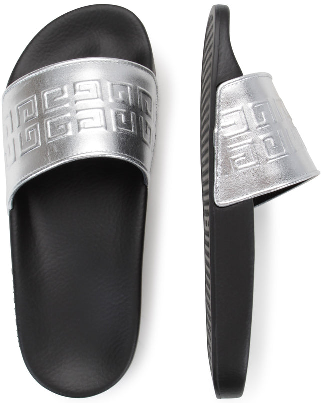 givenchy-h19072-016-kg-Black & Silver Logo Slides