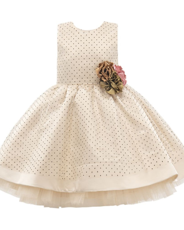 tulleen-2773-Beige Floral Brooch Dress