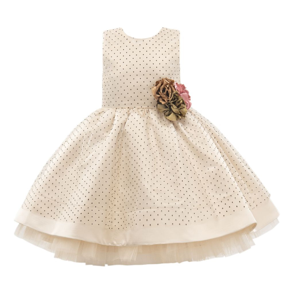 tulleen-2773-Beige Floral Brooch Dress