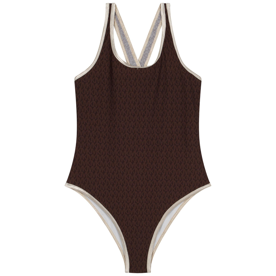 mk-r10168-Brown Monogram-Print Sleeveless Swimsuit