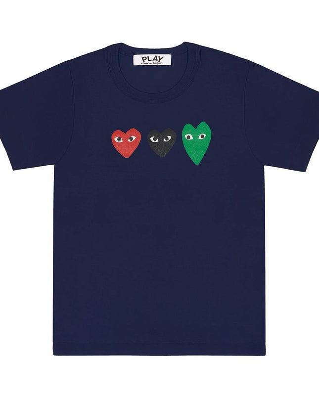 comme-des-garcons-Navy Triple Heart T-Shirt-az-t185-051-1