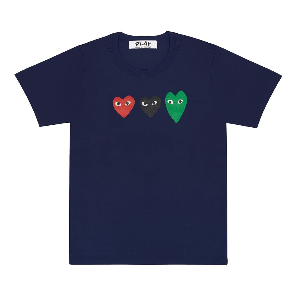 comme-des-garcons-Navy Triple Heart T-Shirt-az-t185-051-1